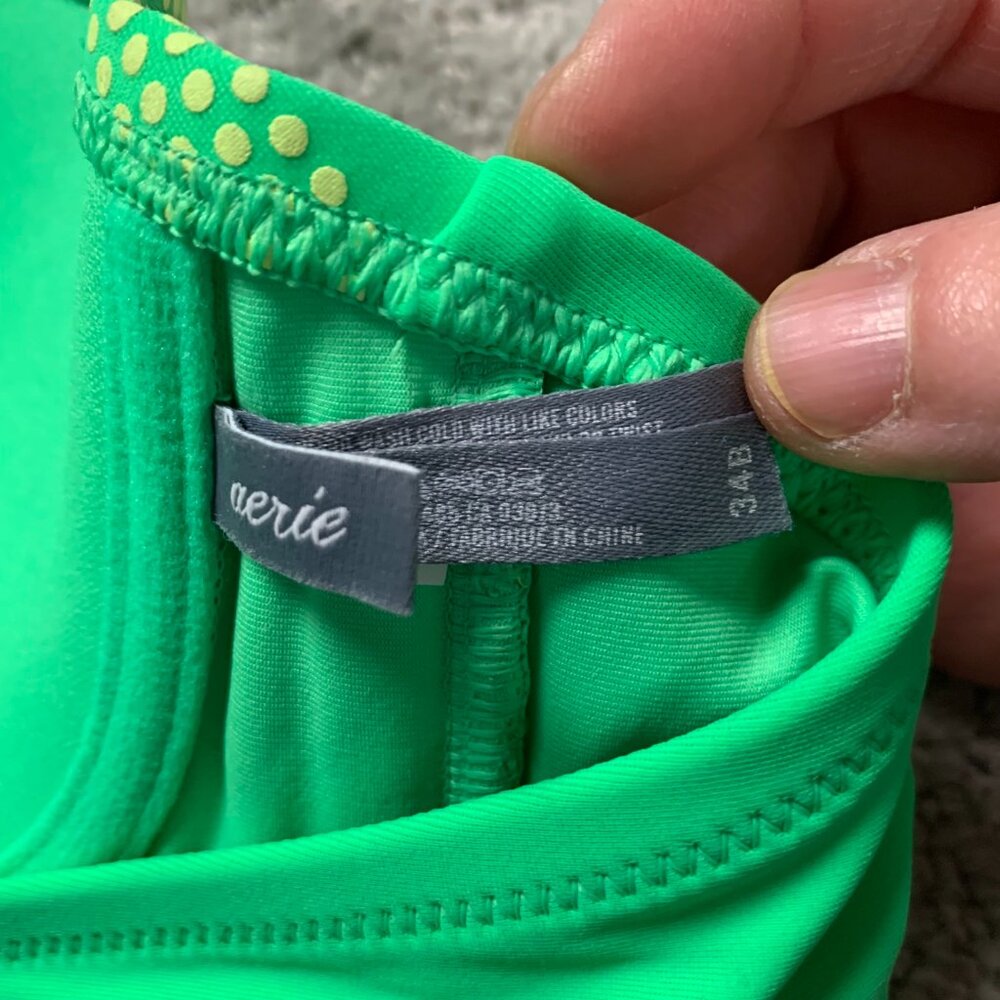 Aerie Lime Green Polka Dots Bikini Swimwear Top Bra, Women 34B Wired Molded Cups - Picture 3 of 6